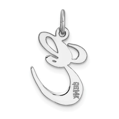 14k White Gold Medium Fancy Script Letter E Initial Charm Pendant