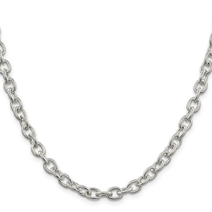 Sterling Silver 6.25mm Fancy Patterned Rolo Chain Necklace 24"