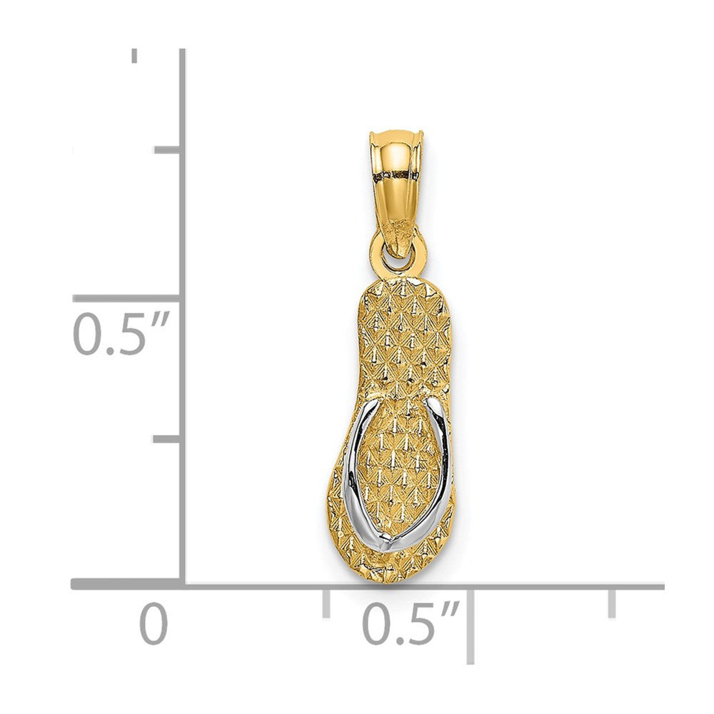 14k Yellow Gold with White Rhodium 3D HAWAII Single Flip-Flop Charm Pendant
