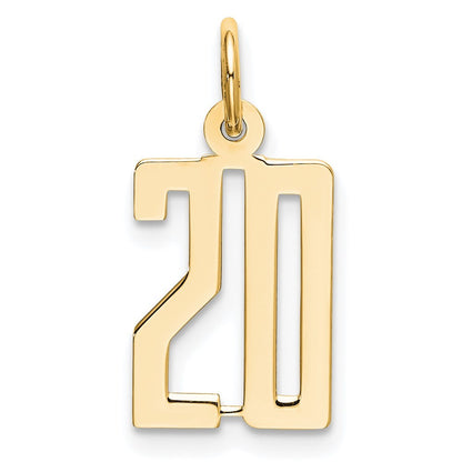 14k Yellow Gold Small Elongated Number 20 Charm Pendant