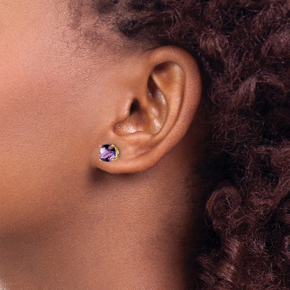 14k Yellow Gold 6x6mm Cushion Amethyst Checker Earring