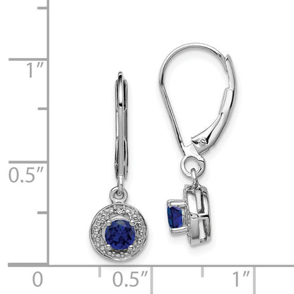 Sterling Silver Rhodium-plated Diam. & Created Sapphire Dangle Earrings