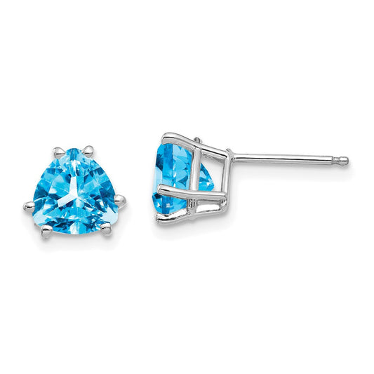14k White Gold 7mm Trillion Blue Topaz Stud Earrings