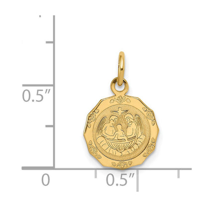 14k Yellow Gold Baptism Spanish Recuerdo Del Bautismo on Back Charm Pendant