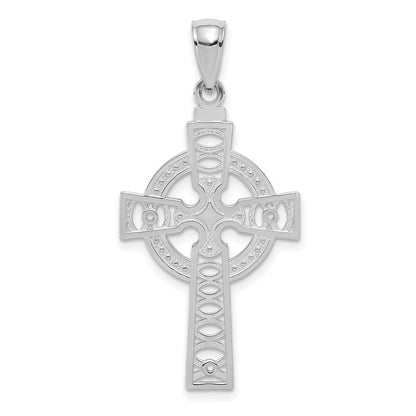 14k White Gold Celtic Cross Eternity Circle Pendant
