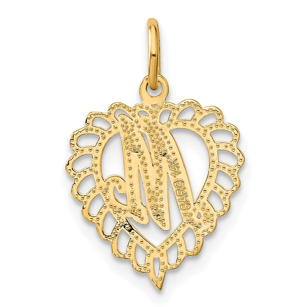 14k Yellow Gold Heart Letter M Charm Pendant