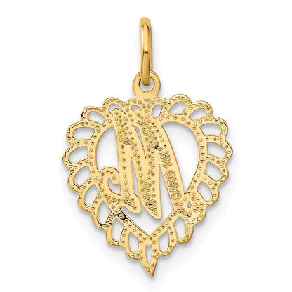 14k Yellow Gold Heart Letter M Charm Pendant