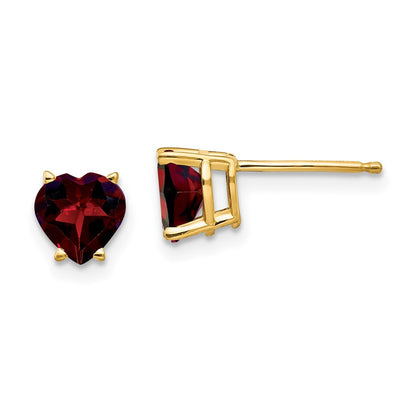 14k Yellow Gold 6mm Heart Garnet Stud Earrings