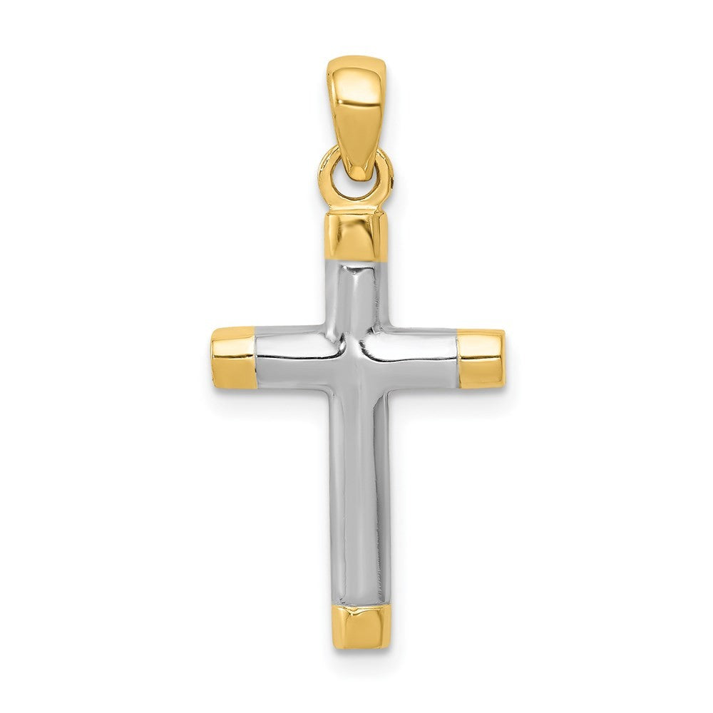 14k Yellow Gold Rhodium Cross Pendant