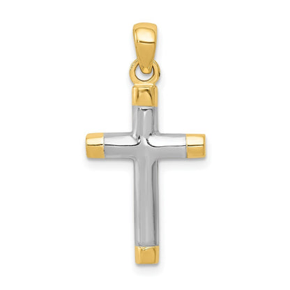 14k Yellow Gold Rhodium Cross Pendant
