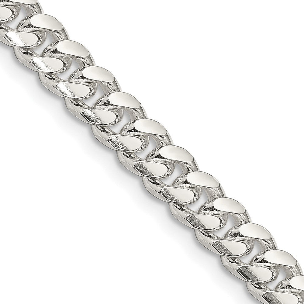 Sterling Silver 7mm Domed w/ Side Diamond-Cut Curb Chain Necklace 24"