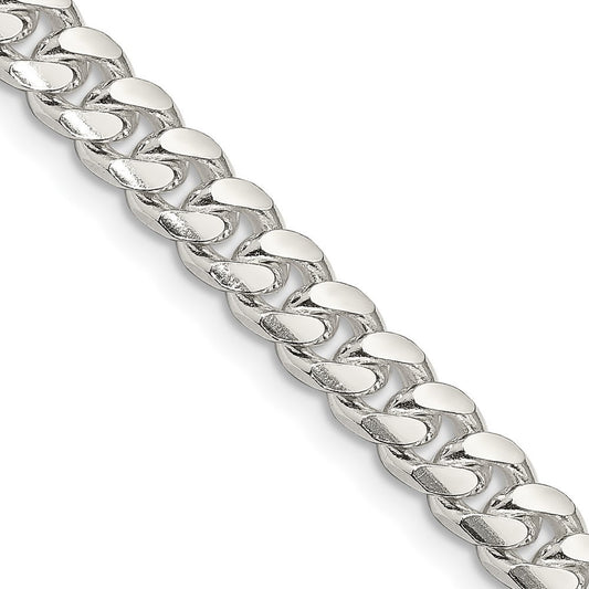 Sterling Silver 7mm Domed w/ Side Diamond-Cut Curb Chain Necklace 24"