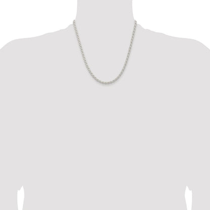Sterling Silver Rhodium-plated 4.5mm Solid Rope Chain Necklace 20"