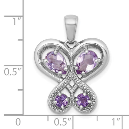 Sterling Silver Polished Amethyst Rose de France Quartz Heart Butterfly Pendant