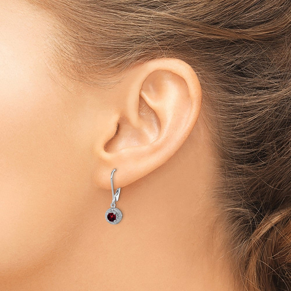 Sterling Silver Rhodium-plated Diam. & Garnet Dangle Earrings