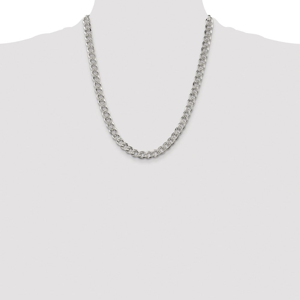 Sterling Silver Rhodium-plated 7.5mm Pave Curb Chain Necklace 22"