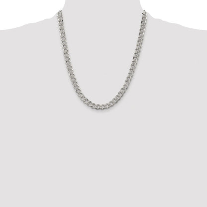 Sterling Silver Rhodium-plated 7.5mm Pave Curb Chain Necklace 22"