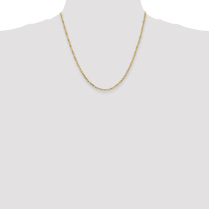 14k Yellow Gold 2.25mm Flat Figaro with Lobster Clasp Chain Necklace 20"