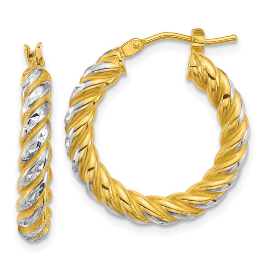 14k Yellow Gold Polished Diamond-cut Twisted 3.75mm Tube Hoop Earrings