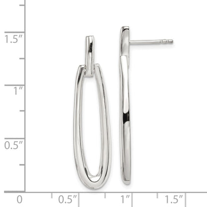 Sterling Silver Rhodium-plated Fancy Elongated Oval Dangle Earrings