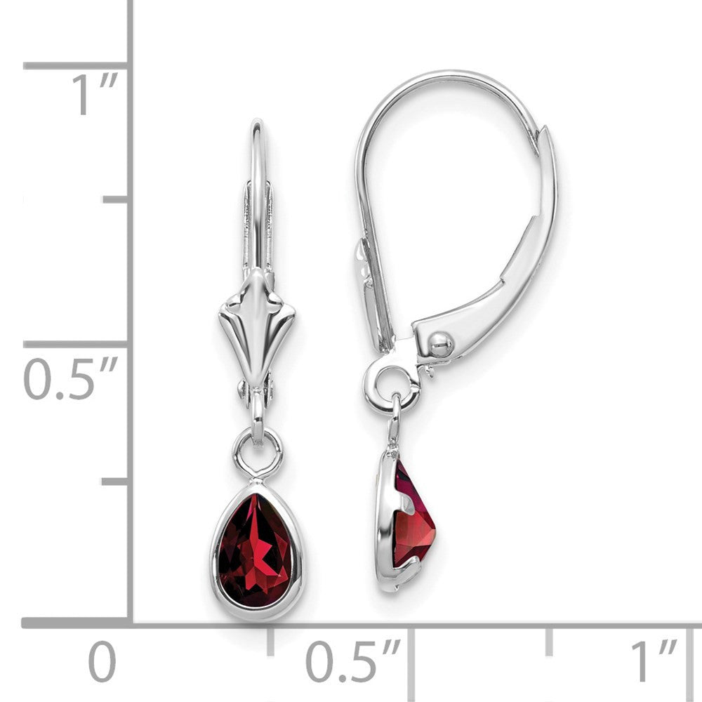 14k White Gold 6x4mm Garnet Dangle Earrings