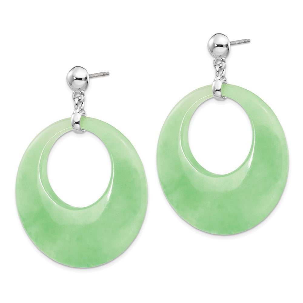 Sterling Silver Rhodium-plated Polished Jade Circle Dangle Earrings