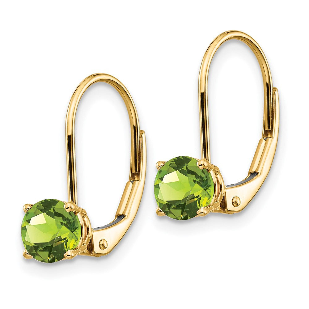 14k Yellow Gold 5mm Peridot Leverback Drop & Dangle Earrings