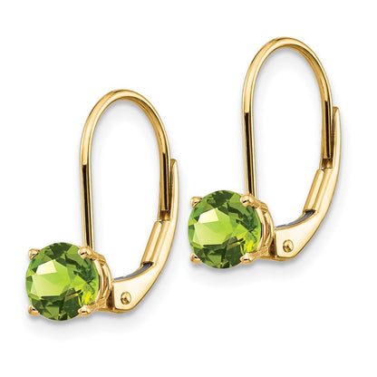 14k Yellow Gold 5mm Peridot Leverback Drop & Dangle Earrings