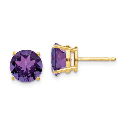 14k Yellow Gold 8mm Amethyst Stud Earrings
