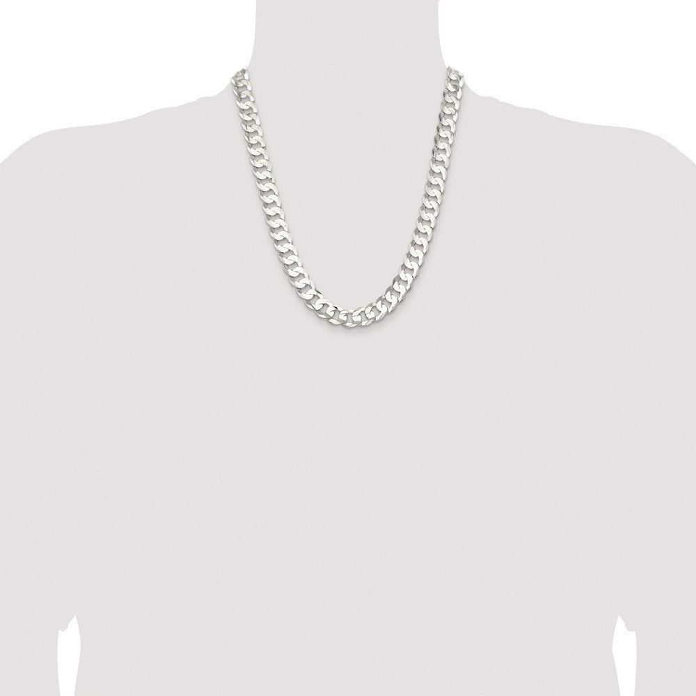 Sterling Silver Rhodium-plated 11.9mm Concave Beveled Curb Chain Necklace 22"