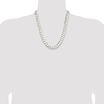Sterling Silver Rhodium-plated 11.9mm Concave Beveled Curb Chain Necklace 22"