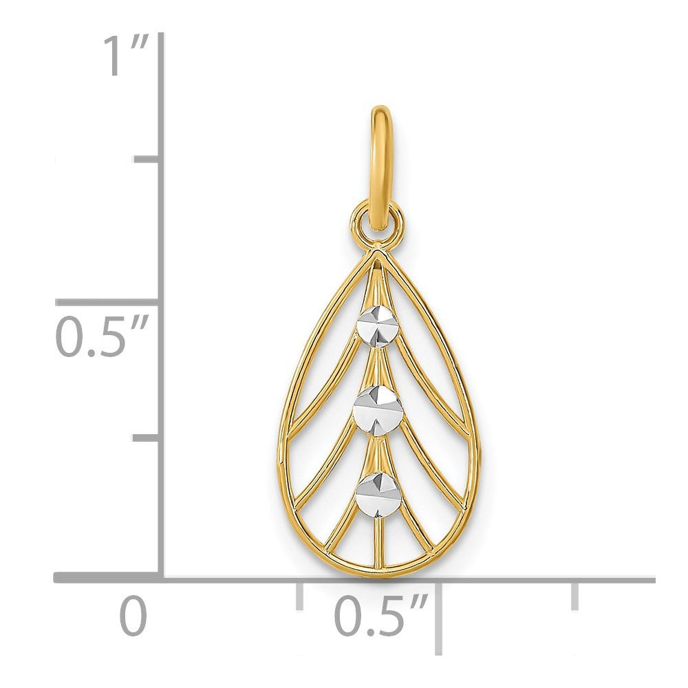 14k Yellow Gold w/Rhodium D/C Small Teardrop Charm Pendant