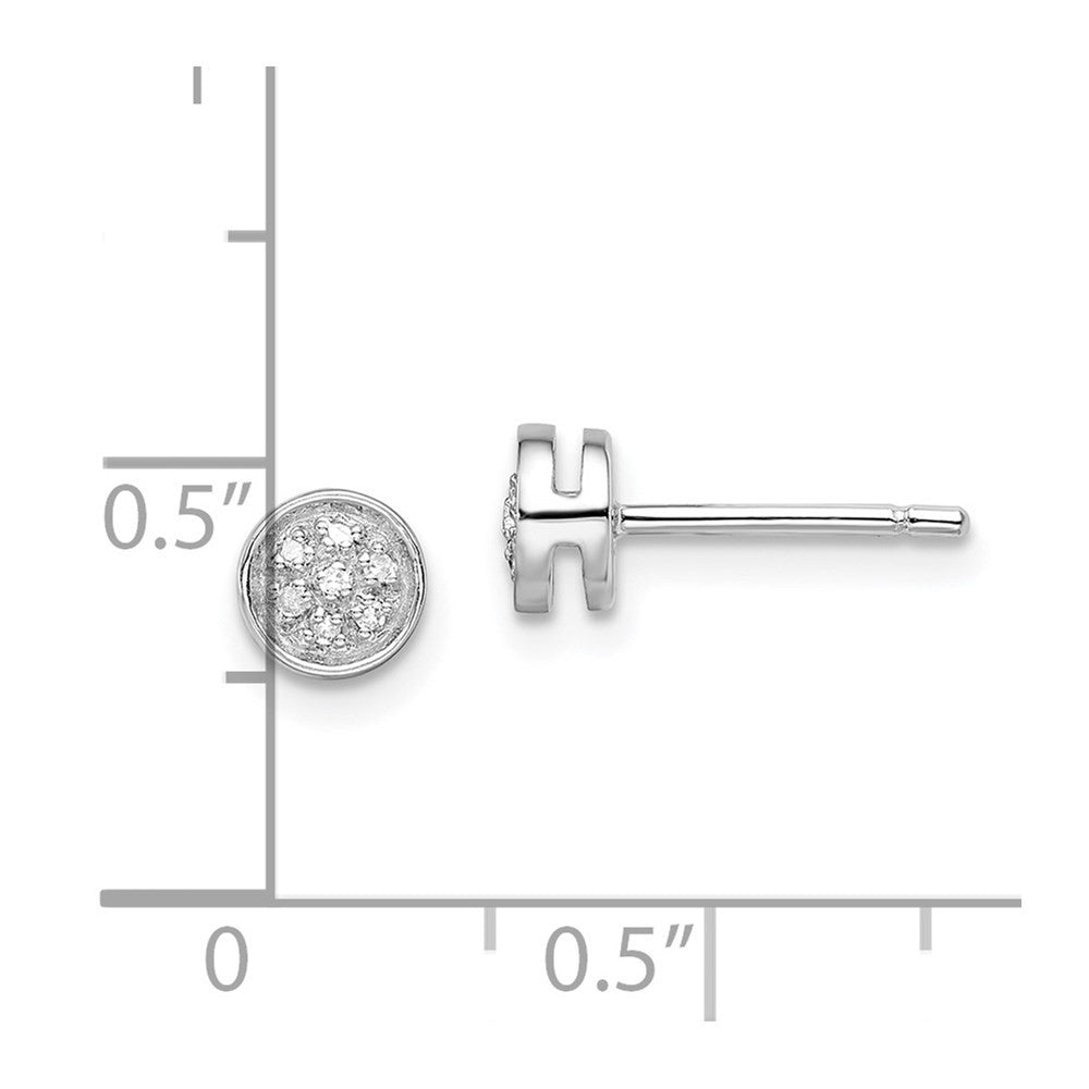 Sterling Silver Rhodium-plated Diamond Circle Button Stud Earrings