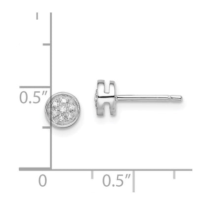 Sterling Silver Rhodium-plated Diamond Circle Button Stud Earrings