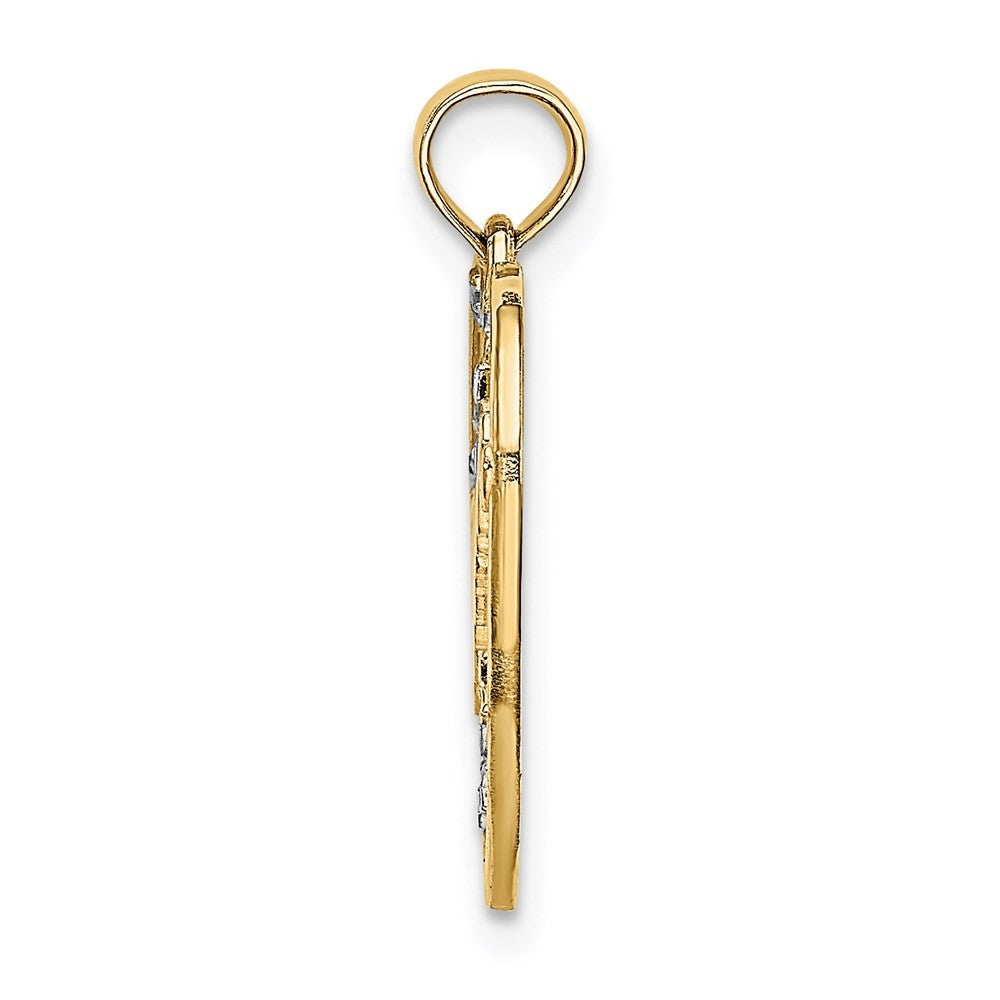 14k Yellow Gold Rhodium Diamond-cut DREAM Heart with Stars Charm Pendant