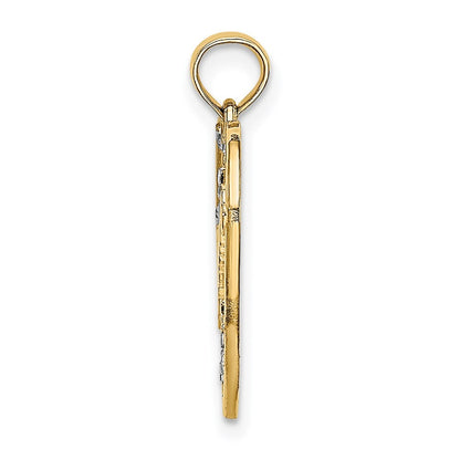 14k Yellow Gold Rhodium Diamond-cut DREAM Heart with Stars Charm Pendant