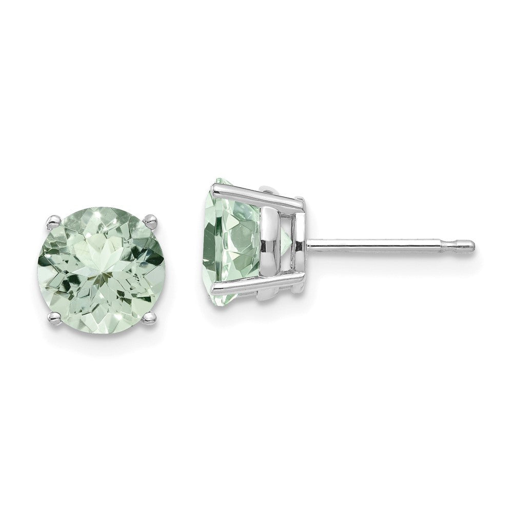 14K White Gold 7mm Round Green Quartz Stud Earrings