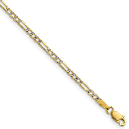 14k Yellow Gold 2.3mm Semi-solid with Rhodium Pav� Figaro Chain Necklace 24"