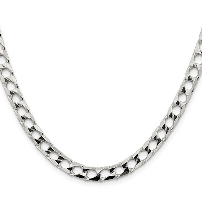 Sterling Silver 6.25mm Diamond-Cut Square Curb Chain Necklace 20"
