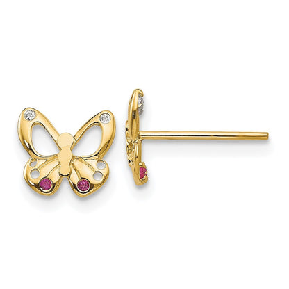 14k Yellow Gold CZ Children's Butterfly Button Stud Earrings
