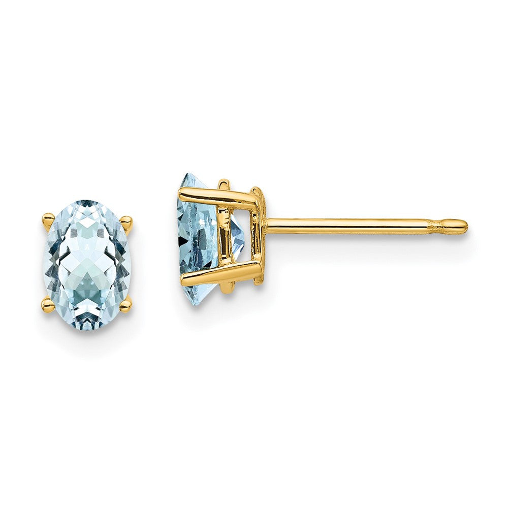 14k Yellow Gold Aquamarine Stud Earrings