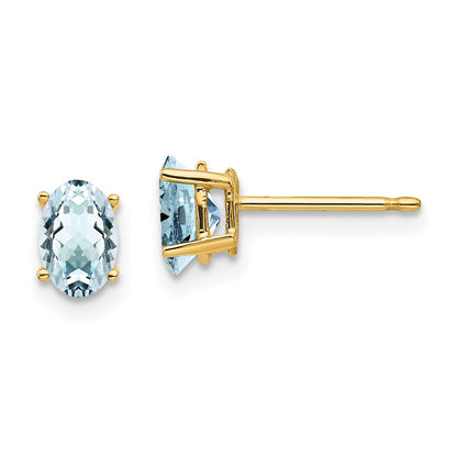 14k Yellow Gold Aquamarine Stud Earrings