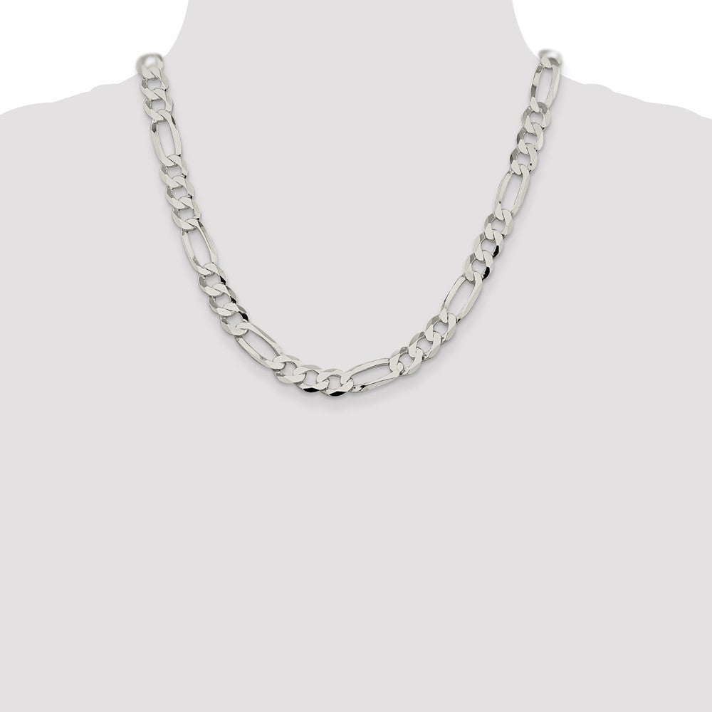 Sterling Silver 9.7mm Lightweight Flat Figaro Chain Necklace 20"