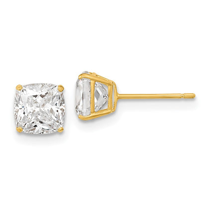 14k Yellow Gold Polished 6x6 Cushion Cut Cubic Zirconia Stud Earrings