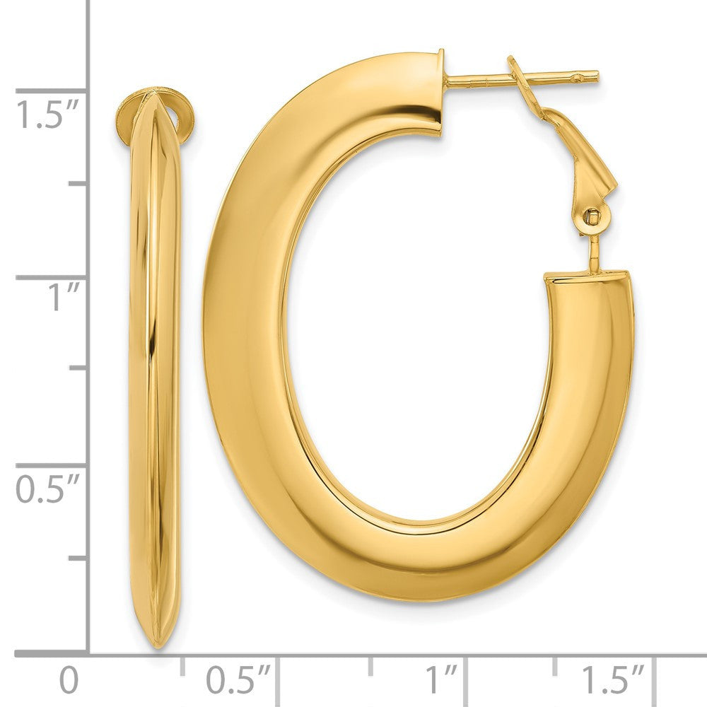 14k Yellow Gold Polished Knife Edge Oval Hoop Omega Back Earrings