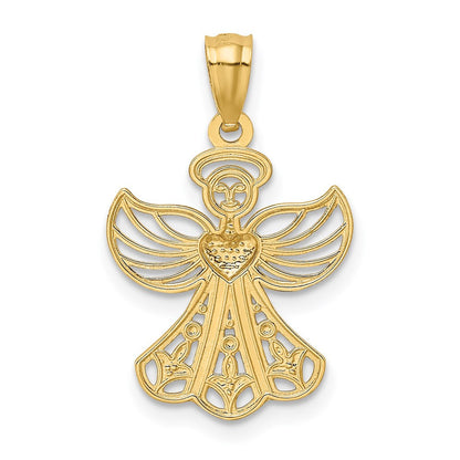 14k Yellow Gold Rhodium Filigree Angel Pendant