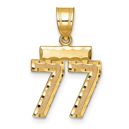 14k Yellow Gold Small Brushed Diamond-cut Number 77 Charm Pendant