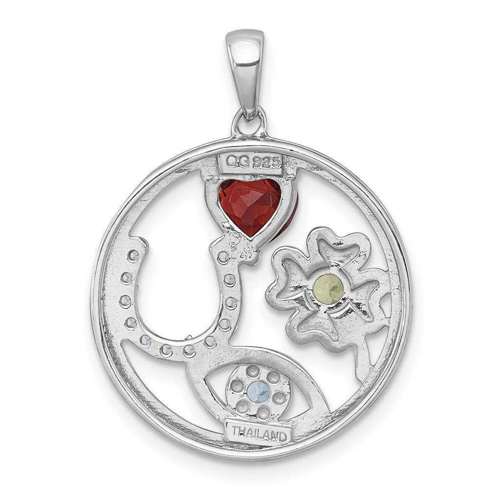Sterling Silver Rhodium-plated Polished Gemstone Good Luck Pendant