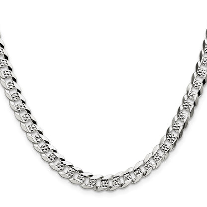 Sterling Silver 6.75mm Flat Diamond-Cut Pave Curb Chain Necklace 24"