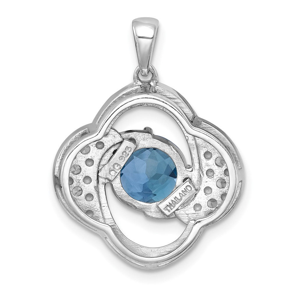 Sterling Silver Polished Checkercut Light Swiss Blue Topaz & White Topaz Pendant